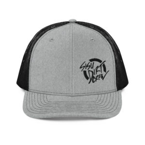 snapback-trucker-cap-heather-grey-black-front-672296074df14.jpg Sisu Dirt Crew Logo Snapback Trucker Cap