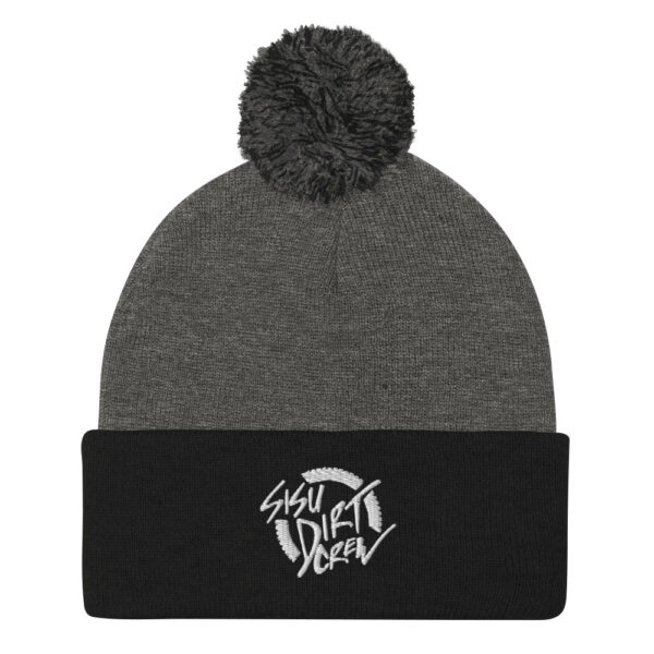 pom-pom-knit-cap-dark-heather-grey-black-front-67b56fb6e6a4c.jpg Sisu Dirt Crew Logo Pom-Pom Beanie